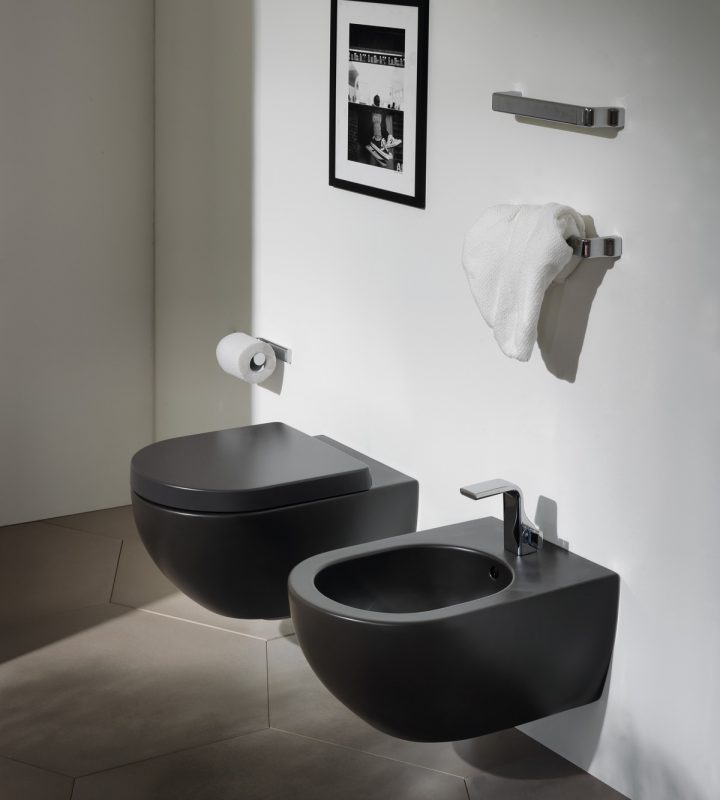 App Bidet sospeso monoforo - App Vaso sospeso - Noké Portasciugamani cm 30 - Noké Miscelatore monocomando bidet.